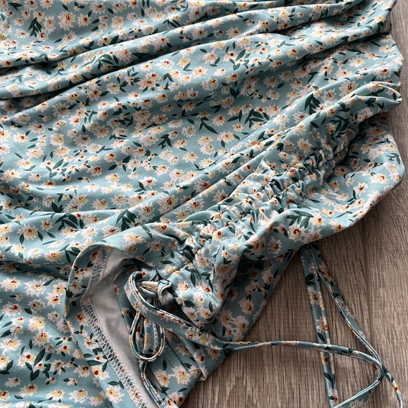 Floral Print Open Tie Front Cami Ruched Dress - Picture 3 of 8